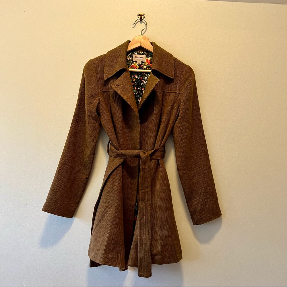 Herringbone Tweed Long Wrap Jacket 🧥